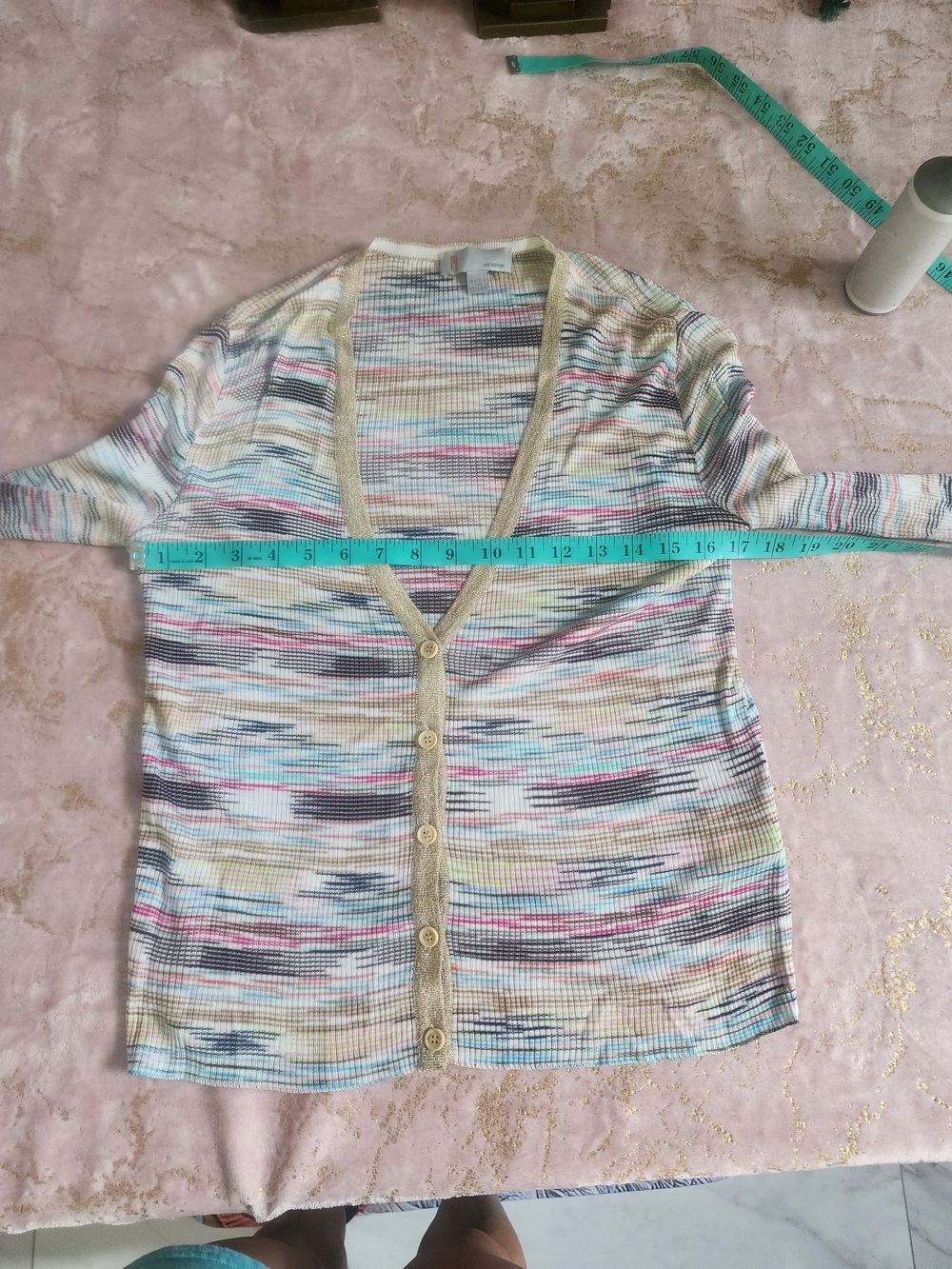 M MISSONO | Multicolor Striped V-Neck Button Cardigan - Picture 16 of 16